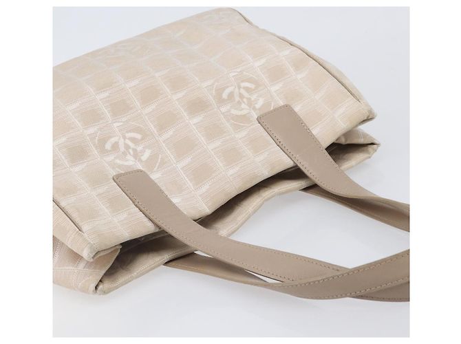 Borsa Tote CHANEL New Travel Line Canvas Beige CC Tono Oro Auth gh2368 - vista 7