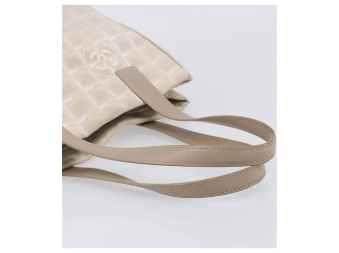 Borsa Tote CHANEL New Travel Line Canvas Beige CC Tono Oro Auth gh2368 - vista 8