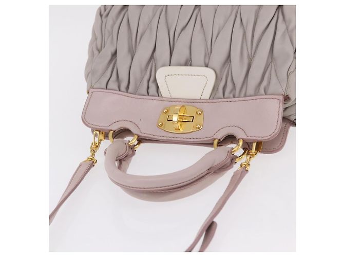 Borsa a mano Miu Miu Matelassé in pelle 2way Grigio Oro Auth 206108V Marrone D'oro - vista 7