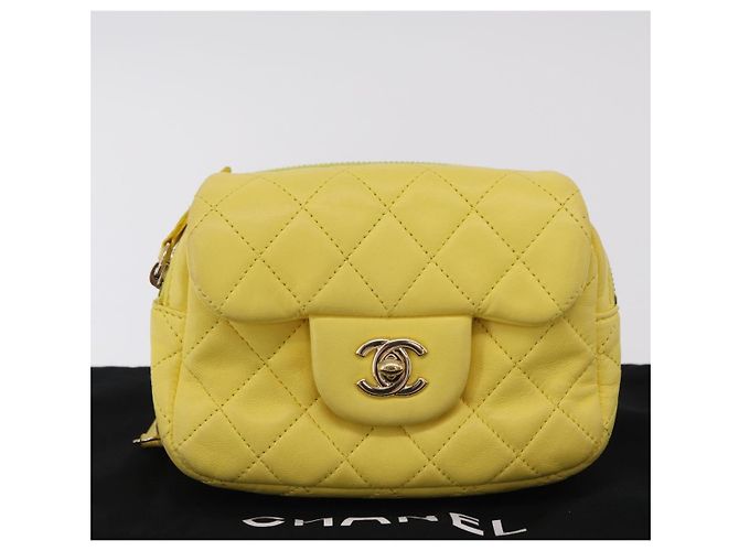 Borsa a tracolla CHANEL Matelasse con catena in pelle d'agnello Giallo Oro CC Auth ka6413M D'oro - vista 12