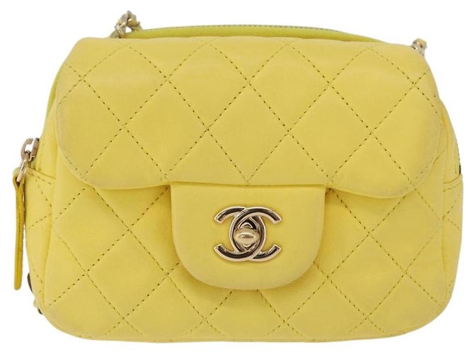 Borsa a tracolla CHANEL Matelasse con catena in pelle d'agnello Giallo Oro CC Auth ka6413M D'oro - vista 13