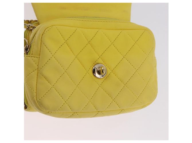 Borsa a tracolla CHANEL Matelasse con catena in pelle d'agnello Giallo Oro CC Auth ka6413M D'oro - vista 24