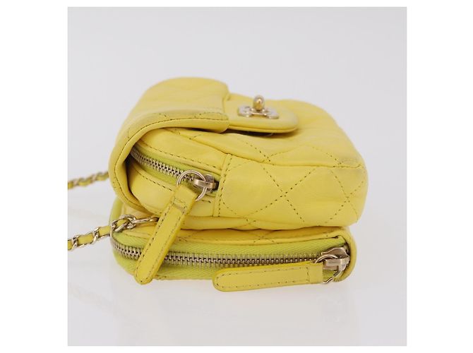 Borsa a tracolla CHANEL Matelasse con catena in pelle d'agnello Giallo Oro CC Auth ka6413M D'oro - vista 5