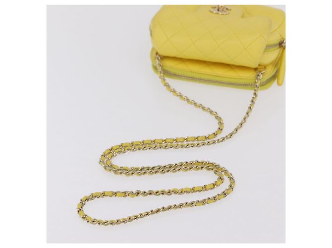 Borsa a tracolla CHANEL Matelasse con catena in pelle d'agnello Giallo Oro CC Auth ka6413M D'oro - vista 7