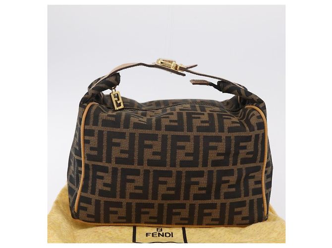 Bolsa de Mão Vanity FENDI Zucca Canvas Preta Castanha Auth 206127V Marrom Preto - vista 12