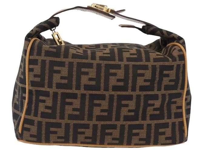 Bolsa de Mão Vanity FENDI Zucca Canvas Preta Castanha Auth 206127V Marrom Preto - vista 13