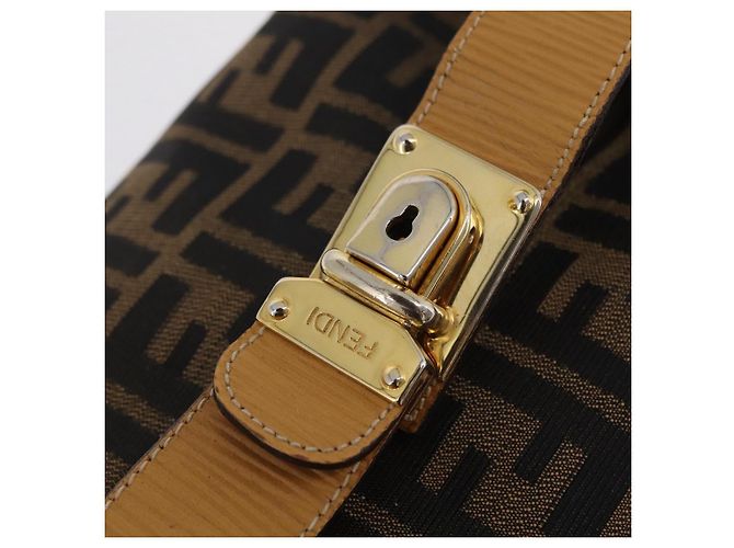 Bolsa de Mão Vanity FENDI Zucca Canvas Preta Castanha Auth 206127V Marrom Preto - vista 19