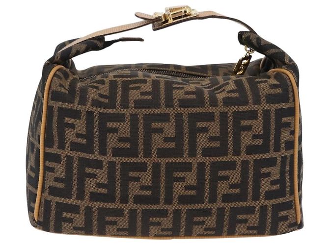 Bolsa de Mão Vanity FENDI Zucca Canvas Preta Castanha Auth 206127V Marrom Preto - vista 2
