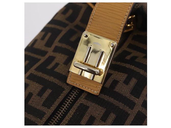 Bolsa de Mão Vanity FENDI Zucca Canvas Preta Castanha Auth 206127V Marrom Preto - vista 20