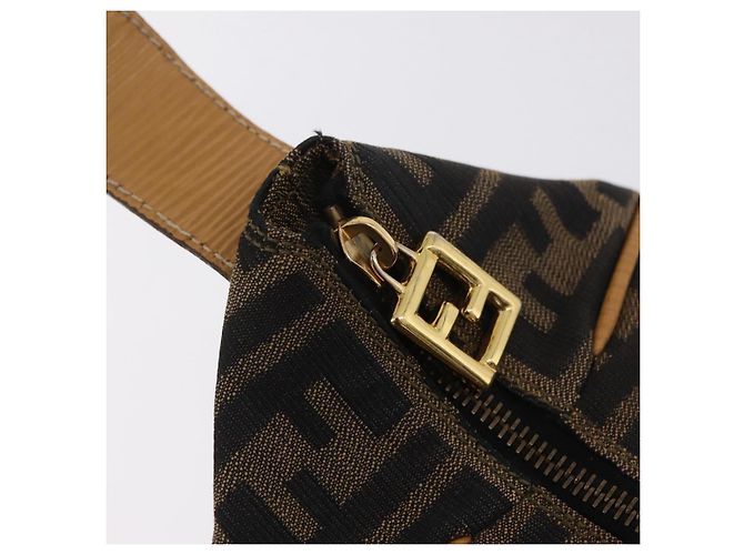 Bolsa de Mão Vanity FENDI Zucca Canvas Preta Castanha Auth 206127V Marrom Preto - vista 22