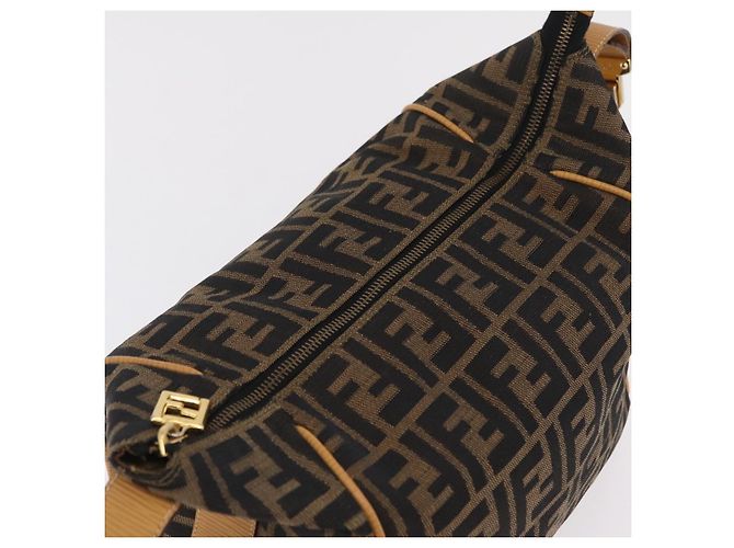 Bolsa de Mão Vanity FENDI Zucca Canvas Preta Castanha Auth 206127V Marrom Preto - vista 8