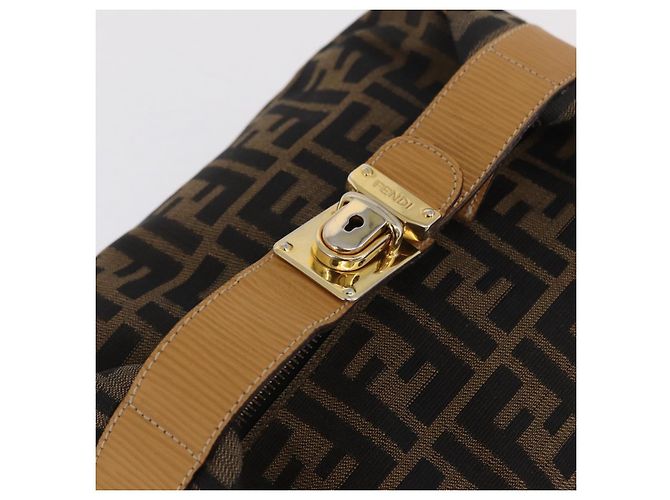 Bolsa de Mão Vanity FENDI Zucca Canvas Preta Castanha Auth 206127V Marrom Preto - vista 9