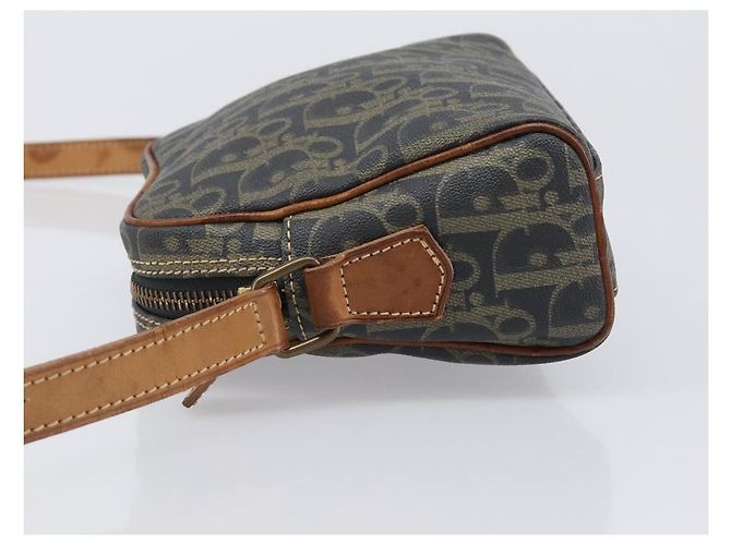 Borsa a tracolla Christian Dior Trotter Canvas PVC Verde Oro Auth 204234 D'oro - vista 4