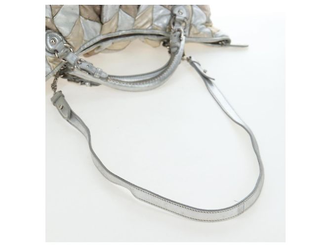 Bolso de mano Miu Miu de cuero 2way Silver Auth 204825A Plata - vista 10