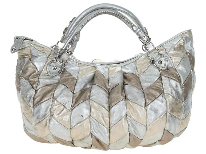 Bolso de mano Miu Miu de cuero 2way Silver Auth 204825A Plata - vista 13