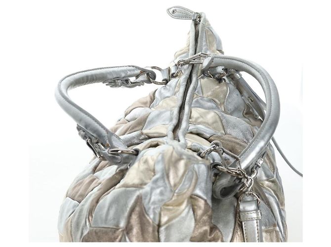 Bolso de mano Miu Miu de cuero 2way Silver Auth 204825A Plata - vista 15
