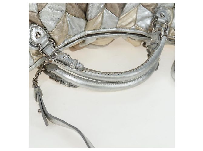Bolso de mano Miu Miu de cuero 2way Silver Auth 204825A Plata - vista 16