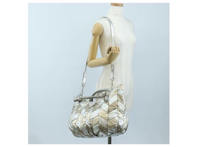 Bolso de mano Miu Miu de cuero 2way Silver Auth 204825A Plata - vista 34