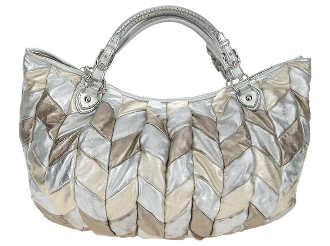 Bolso de mano Miu Miu de cuero 2way Silver Auth 204825A Plata - vista 5