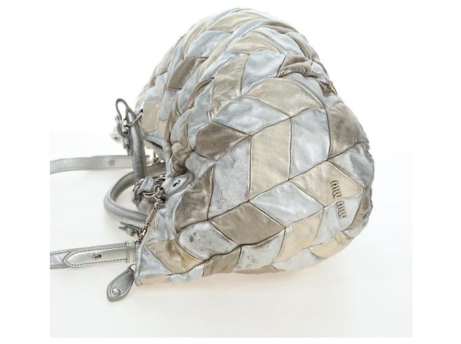 Bolso de mano Miu Miu de cuero 2way Silver Auth 204825A Plata - vista 7