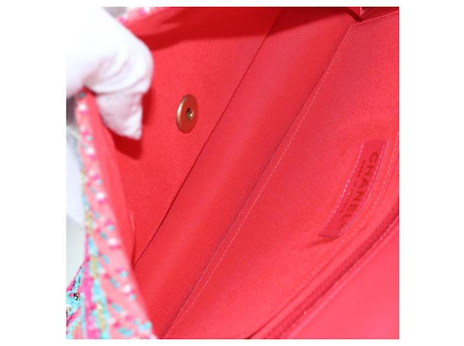 Borsa a catena CHANEL Matelasse 25 Tweed Rosa Blu Chiaro CC Auth yk20942SM - vista 11