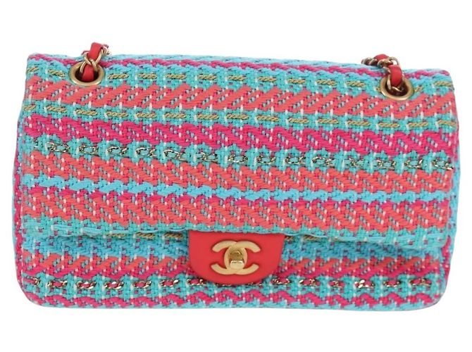 Borsa a catena CHANEL Matelasse 25 Tweed Rosa Blu Chiaro CC Auth yk20942SM - vista 13
