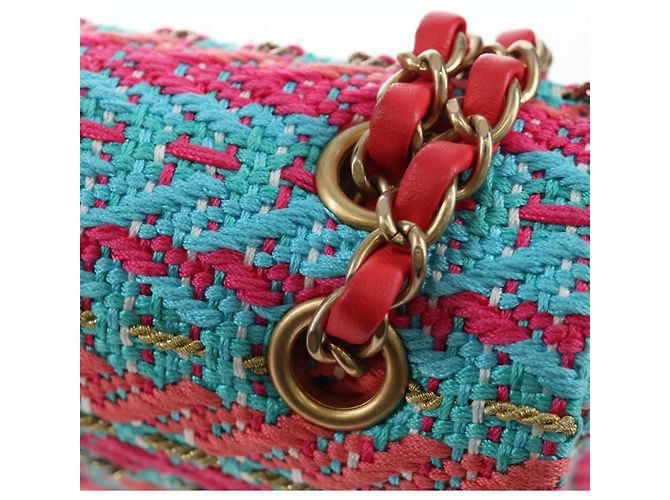 Borsa a catena CHANEL Matelasse 25 Tweed Rosa Blu Chiaro CC Auth yk20942SM - vista 19