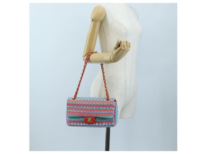 Borsa a catena CHANEL Matelasse 25 Tweed Rosa Blu Chiaro CC Auth yk20942SM - vista 27