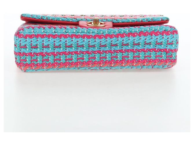 Borsa a catena CHANEL Matelasse 25 Tweed Rosa Blu Chiaro CC Auth yk20942SM - vista 5