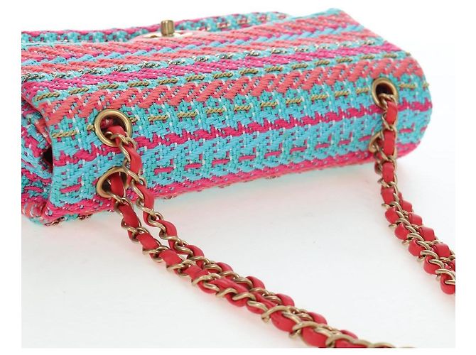 Borsa a catena CHANEL Matelasse 25 Tweed Rosa Blu Chiaro CC Auth yk20942SM - vista 6