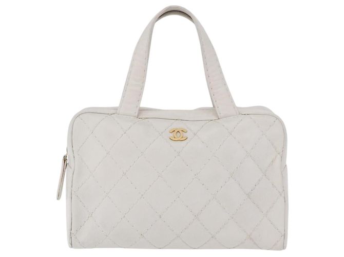 Bolsa CHANEL Wild Stitch em couro branco com detalhes dourados CC Auth mr2972 - vista 13