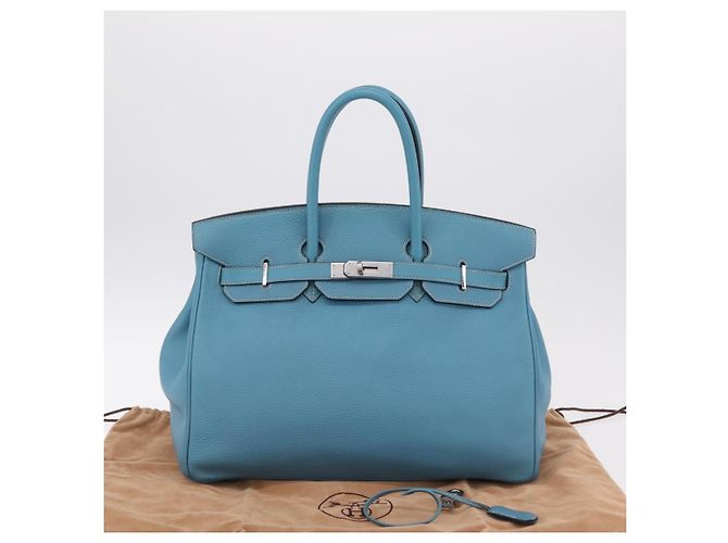 Hermès Borsa a mano HERMES Birkin 35 in pelle Taurillon Blu Turchese Argento Auth LN221SM - vista 12
