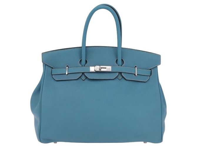 Hermès Borsa a mano HERMES Birkin 35 in pelle Taurillon Blu Turchese Argento Auth LN221SM - vista 13