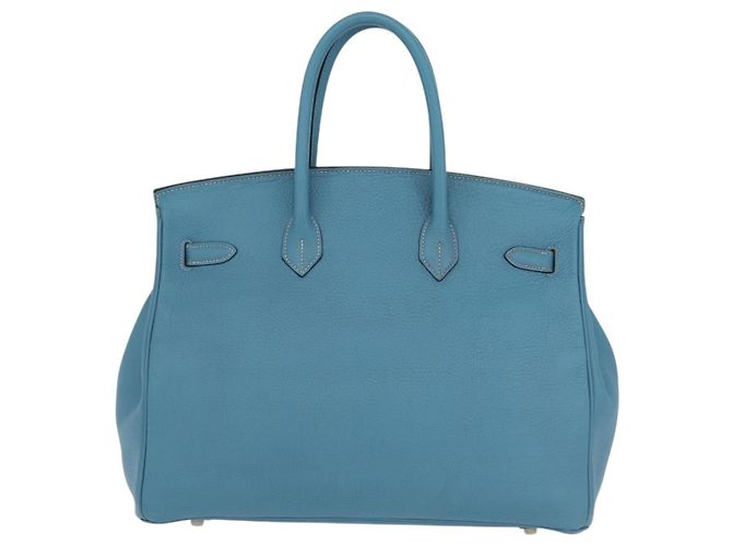 Hermès Borsa a mano HERMES Birkin 35 in pelle Taurillon Blu Turchese Argento Auth LN221SM - vista 2