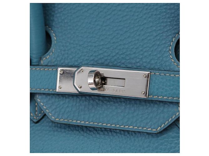 Hermès Borsa a mano HERMES Birkin 35 in pelle Taurillon Blu Turchese Argento Auth LN221SM - vista 23