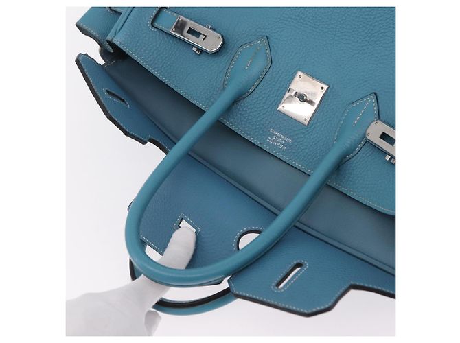 Hermès Borsa a mano HERMES Birkin 35 in pelle Taurillon Blu Turchese Argento Auth LN221SM - vista 28