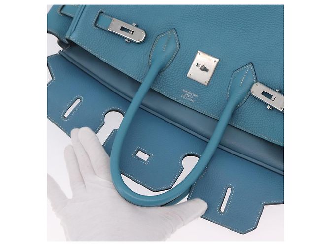 Hermès Borsa a mano HERMES Birkin 35 in pelle Taurillon Blu Turchese Argento Auth LN221SM - vista 29