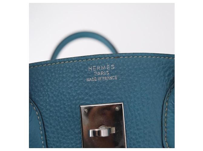 Hermès Borsa a mano HERMES Birkin 35 in pelle Taurillon Blu Turchese Argento Auth LN221SM - vista 31