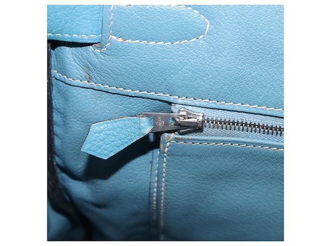 Hermès Borsa a mano HERMES Birkin 35 in pelle Taurillon Blu Turchese Argento Auth LN221SM - vista 35