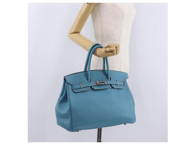 Hermès Borsa a mano HERMES Birkin 35 in pelle Taurillon Blu Turchese Argento Auth LN221SM - vista 43