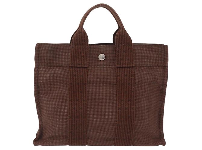 Hermès HERMES Her Line Tote PM Tote Bag Canvas Brown Silver Auth bs37214 Braun Silber - Ansicht 13