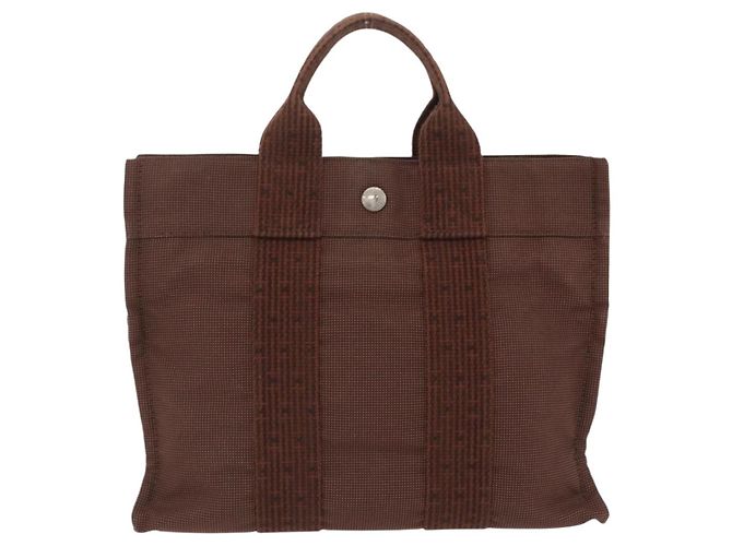 Hermès HERMES Her Line Tote PM Tote Bag Canvas Brown Silver Auth bs37214 Braun Silber - Ansicht 2