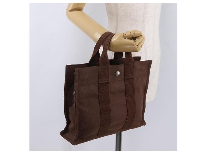 Hermès HERMES Her Line Tote PM Tote Bag Canvas Brown Silver Auth bs37214 Braun Silber - Ansicht 22