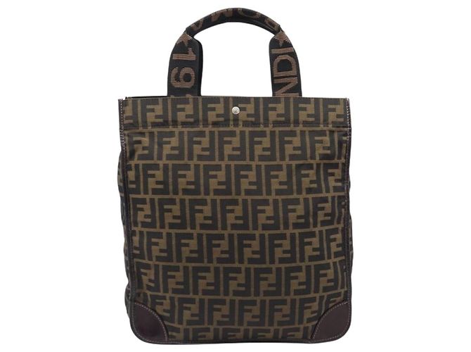 Borsa a mano FENDI Zucca Canvas Nero Marrone Auth ep16123 - vista 2