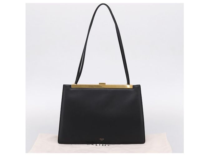 Céline CELINE Soft Clasp Medium Shoulder Bag Leather Black Gold Tone Auth mr3051SM Schwarz - Ansicht 12
