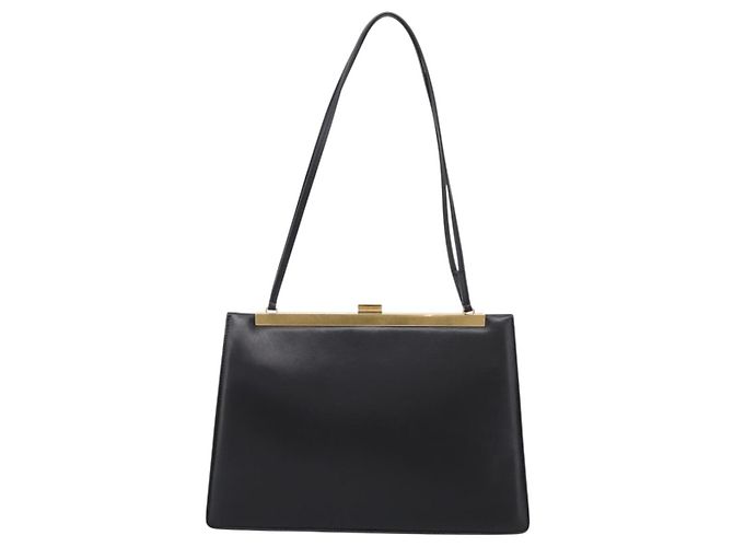 Céline CELINE Soft Clasp Medium Shoulder Bag Leather Black Gold Tone Auth mr3051SM Schwarz - Ansicht 2