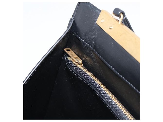 Céline CELINE Soft Clasp Medium Shoulder Bag Leather Black Gold Tone Auth mr3051SM Schwarz - Ansicht 20