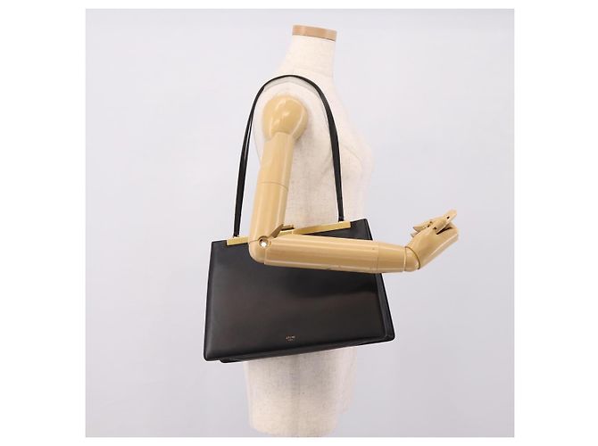 Céline CELINE Soft Clasp Medium Shoulder Bag Leather Black Gold Tone Auth mr3051SM Schwarz - Ansicht 22