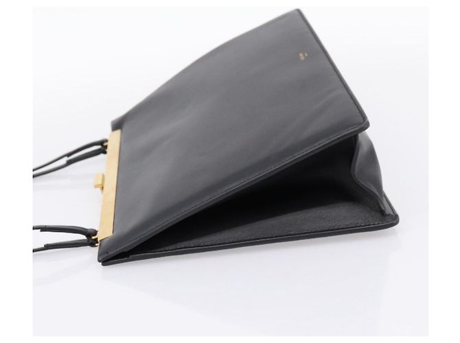Céline CELINE Soft Clasp Medium Shoulder Bag Leather Black Gold Tone Auth mr3051SM Schwarz - Ansicht 3