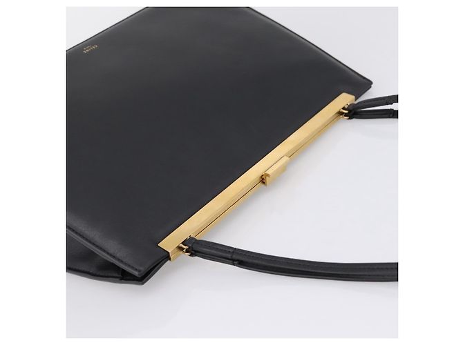 Céline CELINE Soft Clasp Medium Shoulder Bag Leather Black Gold Tone Auth mr3051SM Schwarz - Ansicht 6